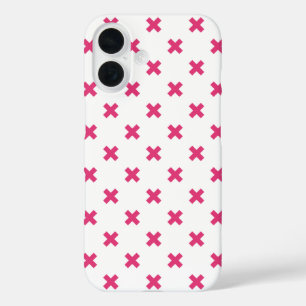 Coques iPhone 16 Points de croix fuchsia sur fond blanc
