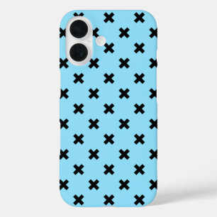 Coques iPhone 16 Points de croix noirs sur bleu bébé