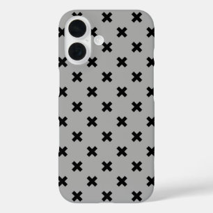 Coques iPhone 16 Points de croix noirs sur gris