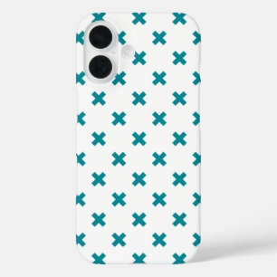 Coques iPhone 16 Points de croix sarcelle sur fond blanc