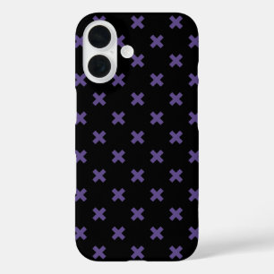 Coques iPhone 16 Points de croix ultra violet sur fond noir