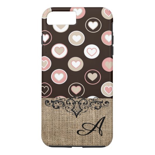 Coques Case-Mate iPhone Points girly et motif de toile de jute avec monogr (Dos)