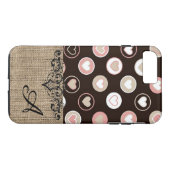 Coques Case-Mate iPhone Points girly et motif de toile de jute avec monogr (Dos (Horizontal))
