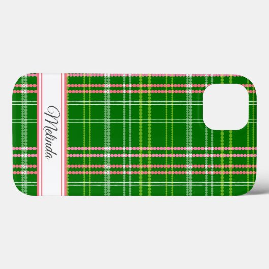 Coques Case-Mate iPhone Points modernes verts et roses Nom Customisé (Verso (horizontal))