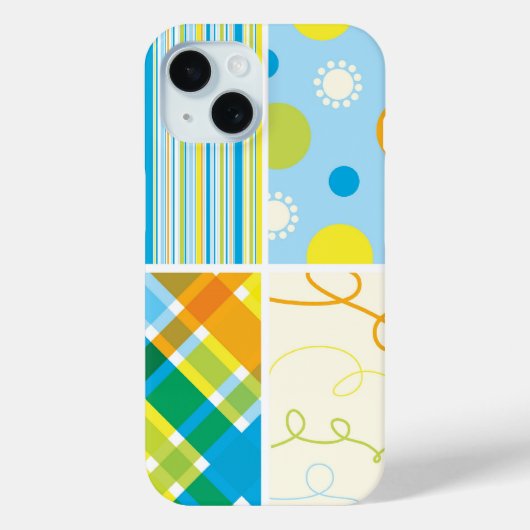 Coques Case-Mate iPhone Points Motifs Plaid Bleu Rétro (Verso)