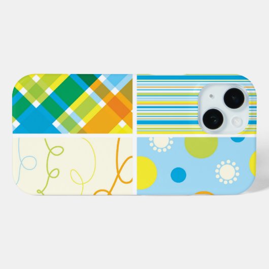 Coques Case-Mate iPhone Points Motifs Plaid Bleu Rétro (Verso (horizontal))