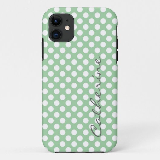 Coques Case-Mate iPhone Points polka vert clair personnalisés, tendance fé (Dos)