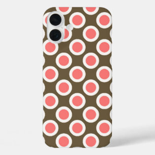 Coques iPhone 16 Plus Points rétro cerclés, taupe et rose corail