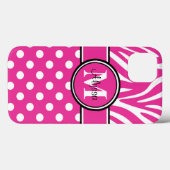 Coques Case-Mate iPhone Points roses de zèbre personnalisés (Verso (horizontal))