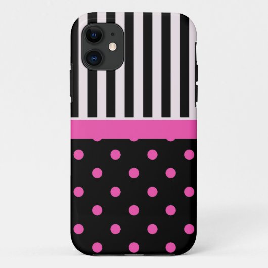 Coques Case-Mate iPhone points roses et rayures noir et blanc (Dos)