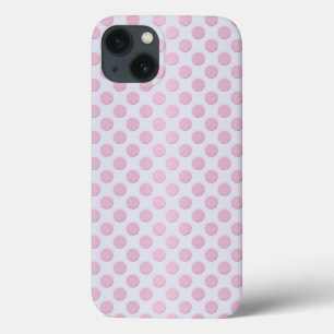Etui iPhone 13 Points roses sur fond blanc argenté