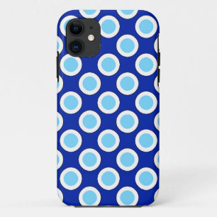 Coque iPhone 11 Points tournés rétros, bleu cobalt et blanc