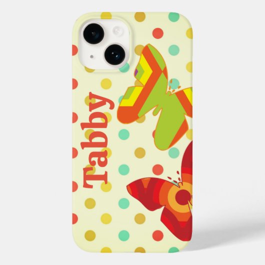 Coques Case-Mate iPhone Pois à rayures de boho 70 rétro oranges papillon (Verso)