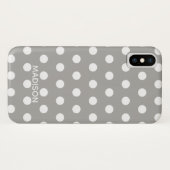 Coques Case-Mate iPhone Pois blanc et gris Nom personnalisé (Dos (Horizontal))