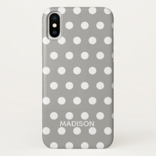 Case-Mate iPhone Case Pois blanc et gris Nom personnalisé