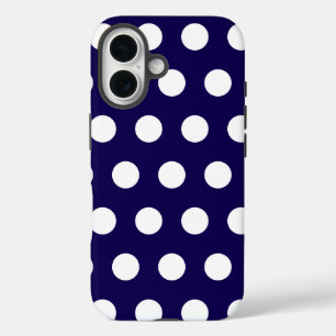 Coques iPhone 16 Pois blancs audacieux sur bleu marine