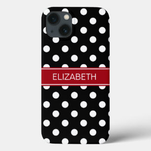 Etui iPhone 13 Pois blancs noirs #2 Nom de canneberge Monogramme