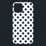 Coque iPhone 12 Pois bleu marine foncé<br><div class="desc">Pois bleu marine foncé sur arrière - plan blanc</div>