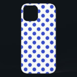 Coque iPhone 12 Pois bleu royal<br><div class="desc">Pois bleus royaux sur arrière - plan blanc</div>