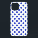 Coque iPhone 12 Pois bleu royal<br><div class="desc">Pois bleus royaux sur arrière - plan blanc</div>