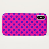 Coques Case-Mate iPhone Pois bleus sur fuchsia (Dos (Horizontal))