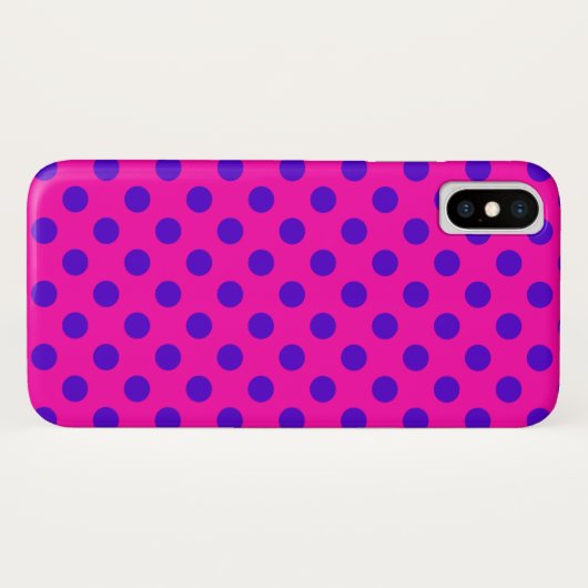 Coques Case-Mate iPhone Pois bleus sur fuchsia (Dos (Horizontal))