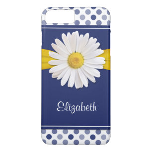 Coques Pour iPhone Pois Daisy Marine Bleu Jaune Personnalisé