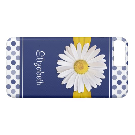 Coques Case-Mate iPhone Pois Daisy Marine Bleu Jaune Personnalisé (Dos (Horizontal))