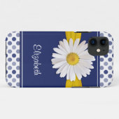 Coques Case-Mate iPhone Pois Daisy Navy Blue Ribbon (Dos (Horizontal))