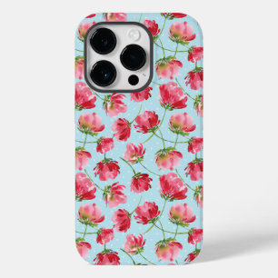 Coque Pour iPhone 14 Pro Pois  de fleurs d'aquarelle rouge de Crimson