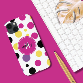 Case-Mate iPhone Case Pois de Monogramme blanc rose rétro