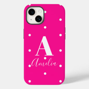 Coque Pour iPhone 14 Pois de monogrammes roses chauds