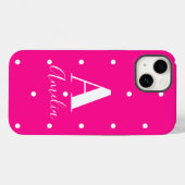Coques Case-Mate iPhone Pois de monogrammes roses chauds (Verso (horizontal))