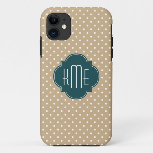 Coques Case-Mate iPhone Pois de sable Tan Turquoise Quatrefoil Monogramme (Dos)