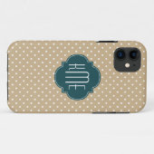 Coques Case-Mate iPhone Pois de sable Tan Turquoise Quatrefoil Monogramme (Dos (Horizontal))