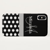Coques Case-Mate iPhone Pois de script de monogramme gris noir (Dos (Horizontal))