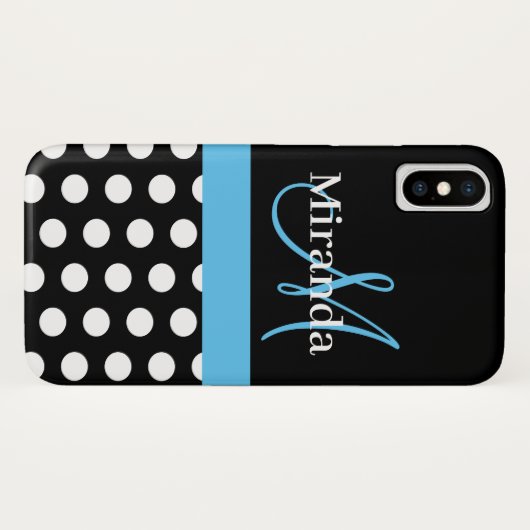 Coques Case-Mate iPhone Pois de script de monogramme noir blanc (Dos (Horizontal))