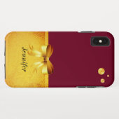 Coques Case-Mate iPhone Pois d'or chic, ruban doré sur bordeaux (Dos (Horizontal))