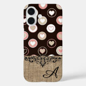 Coques Case-Mate iPhone Pois et Motif Burlap avec Monogramme (Verso)