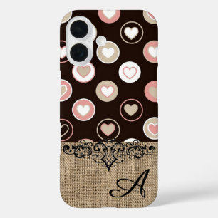 Coques iPhone 16 Pois et Motif Burlap avec Monogramme