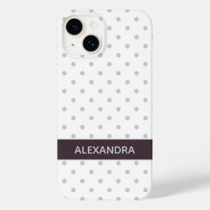 Coque Pour iPhone 14 Pois gris avec bande violette de prune Dusty