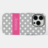 Coques Case-Mate iPhone Pois gris et blancs Preppy Personnalisé (Verso (horizontal))