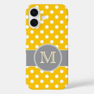 Coques iPhone 16 Pois jaunes et gris monogrammes