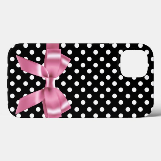 Coques Case-Mate iPhone Pois noirs et blancs - arc rose (Verso (horizontal))