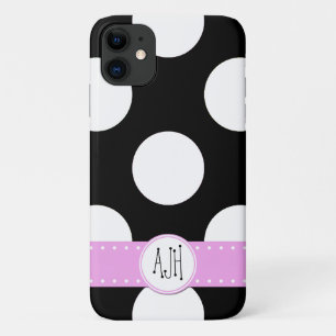 Etui iPhone Case-Mate Pois noirs et blancs, pointillés, Monogramme