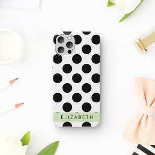 Case-Mate iPhone Case Pois noirs et blancs, pointillés, Votre nom