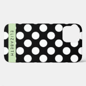 Coques Case-Mate iPhone Pois noirs et blancs, pointillés, Votre nom (Verso (horizontal))