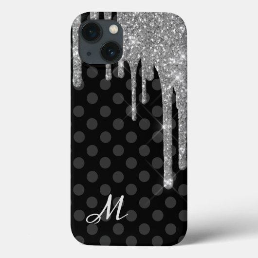 Coques Case-Mate iPhone Pois noirs et Parties scintillant d'argent (Verso)