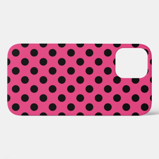Coques Case-Mate iPhone Pois noirs sur fuchsia (Verso (horizontal))