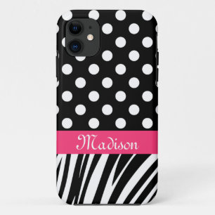Etui iPhone Case-Mate Pois noirs Zebra Stripes Nom rose